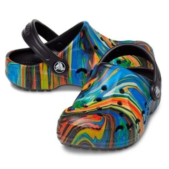 Crocs Baya Unisex Kids Multi-Colored Graphic Printed T-Back Clog SZ C4 - Picture 1 of 9